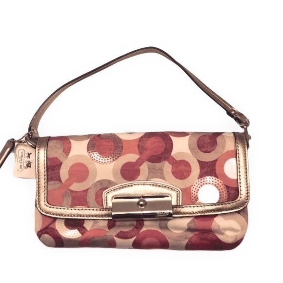 Coach optic c pink metallic wristlet bag clutch